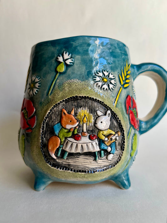 Rabbit, guitar and a foxy lady mug 470 ml / 16 oz
