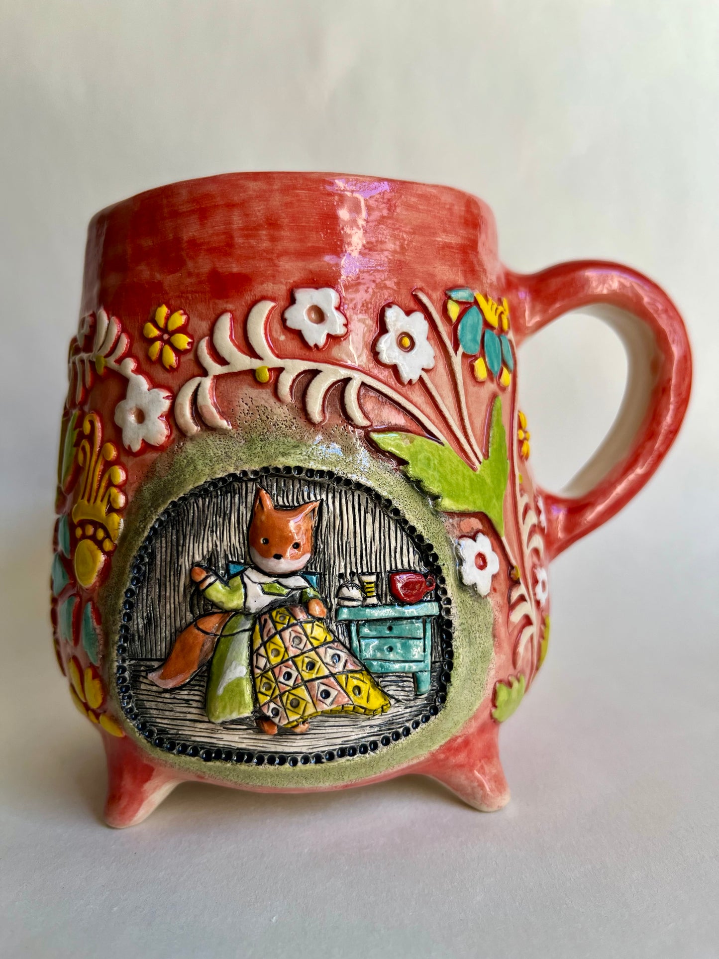 Fox sewing a patchwork quilt mug 470 ml / 16 oz