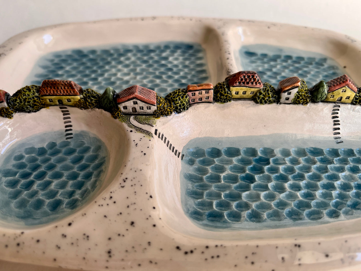 Whimsical Lakeside Village Ceramic Serving Tray
