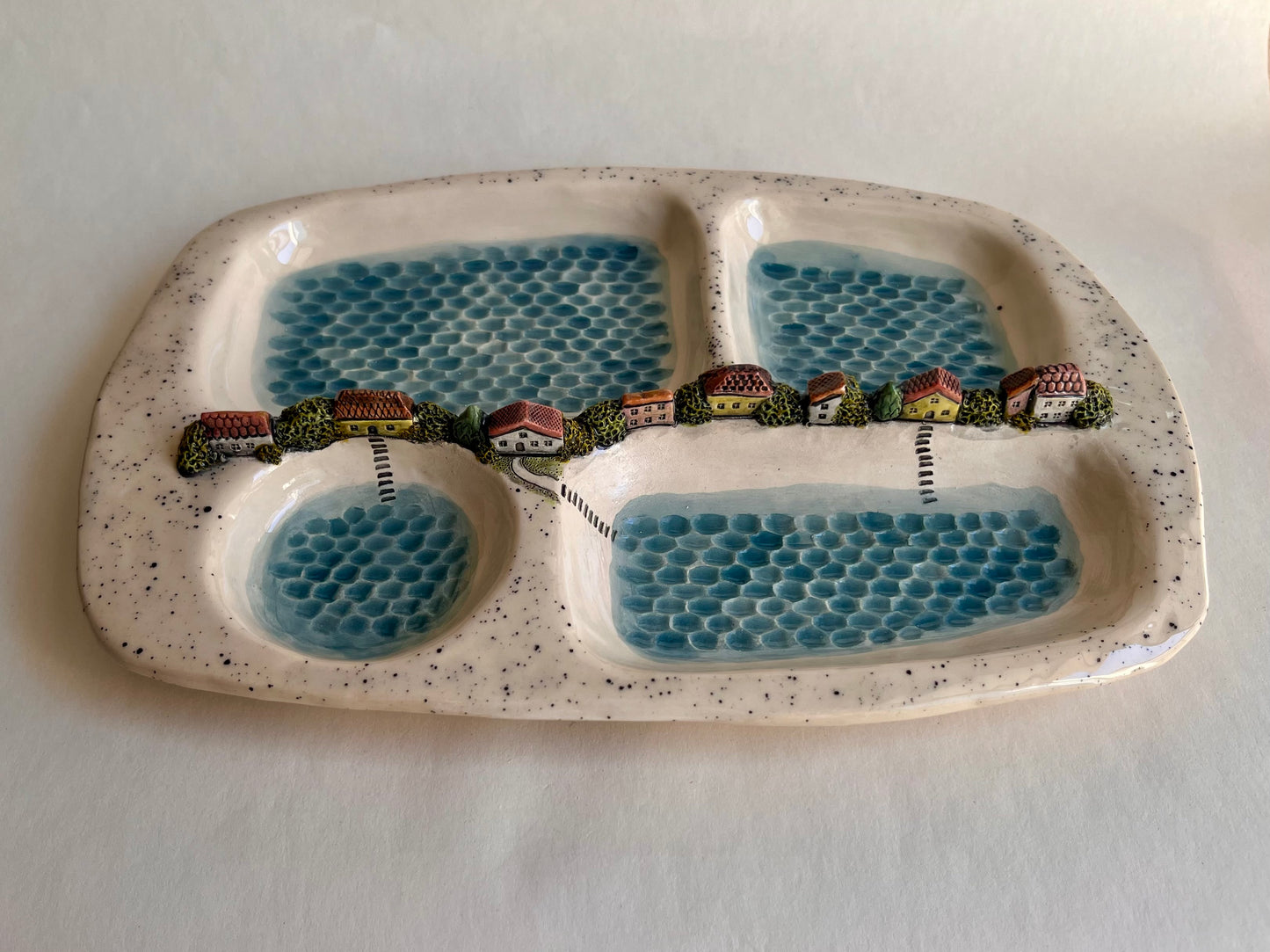 Whimsical Lakeside Village Ceramic Serving Tray