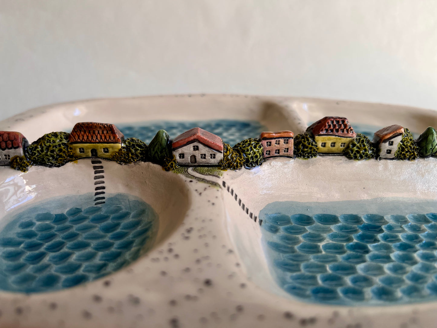 Whimsical Lakeside Village Ceramic Serving Tray