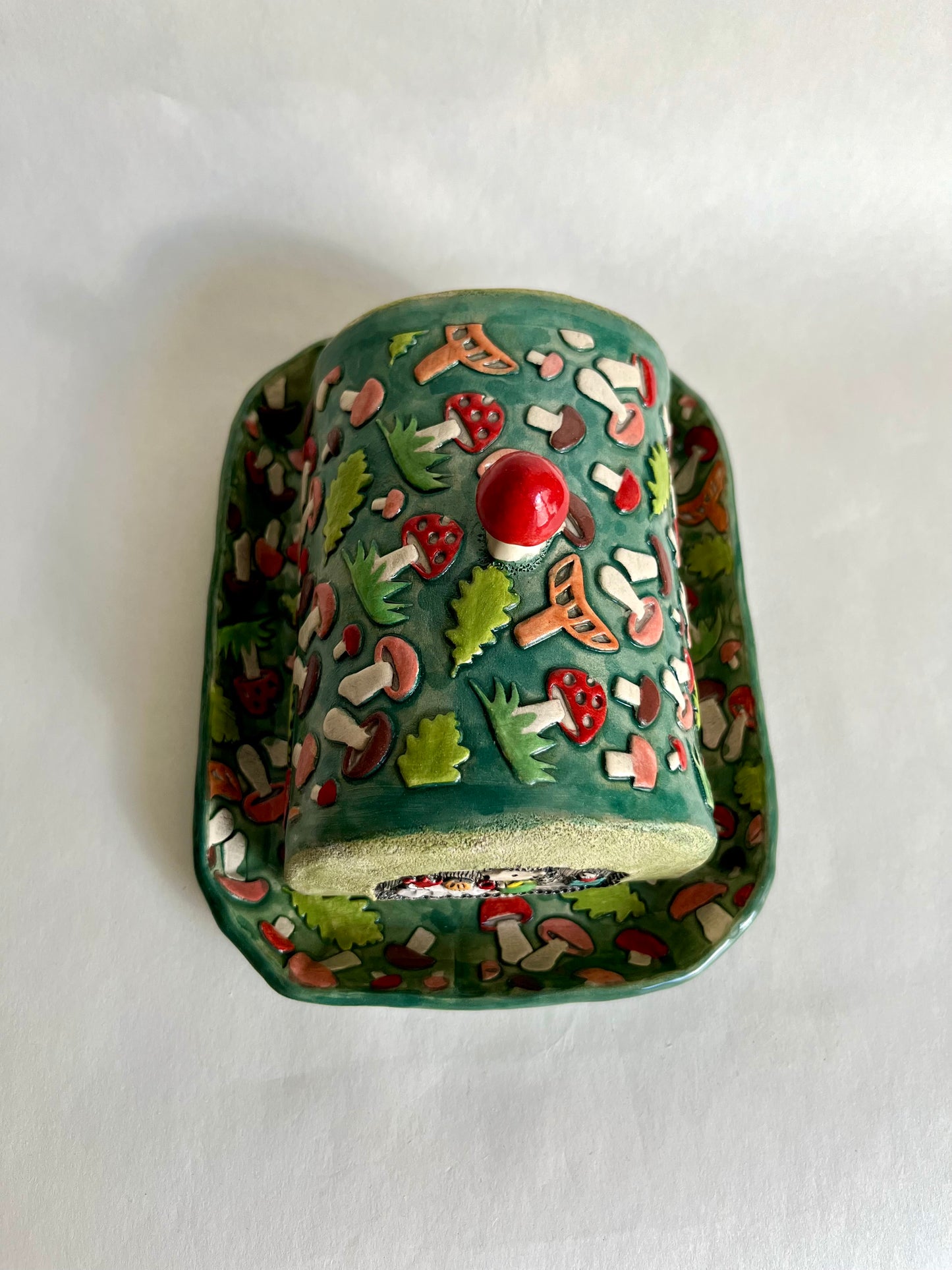 Butter Dish - Hedgehog family cozy woodland home