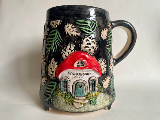 Mocha & Books Cafe Mushroom cottage mug 550ml / 18.5 oz