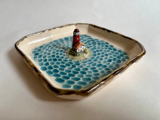 Lighthouse by the sea ceramic diorama