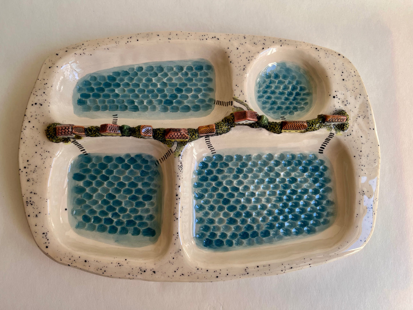 Whimsical Lakeside Village Ceramic Serving Tray