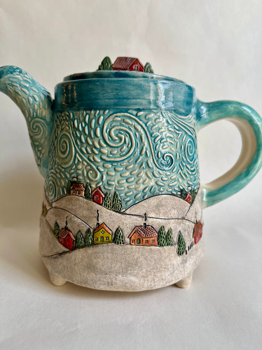 Winter village teapot