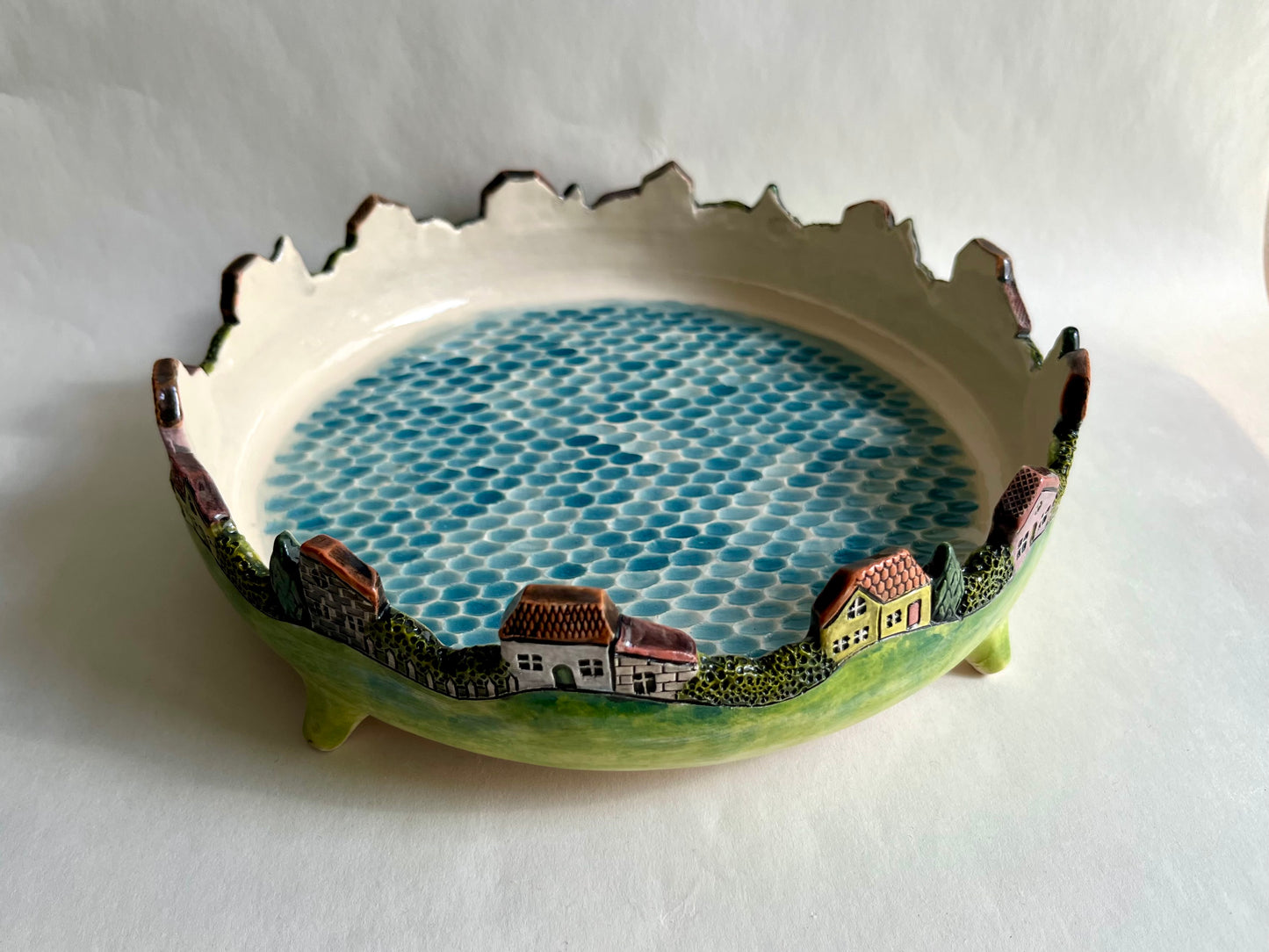 Colorful mediterranean village ceramic bowl 22 cm / 8.7"