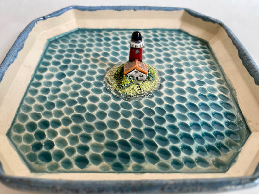 Lighthouse by the sea ceramic diorama