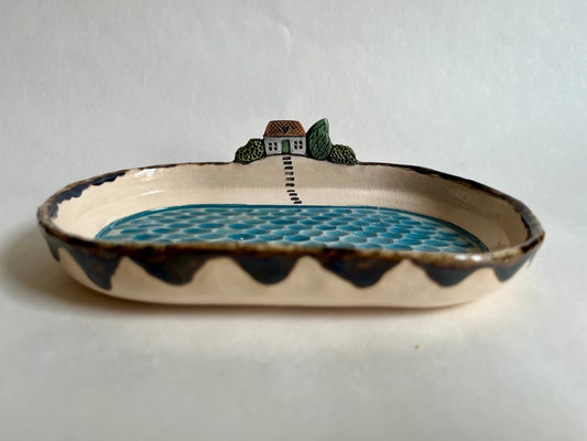 Summer house by the lake ceramic diorama