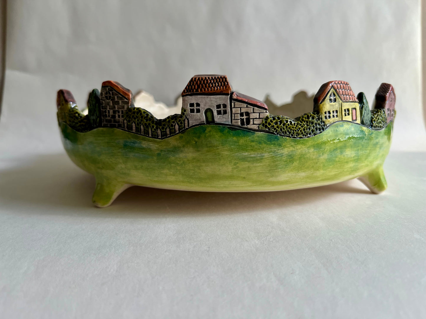 Colorful mediterranean village ceramic bowl 22 cm / 8.7"