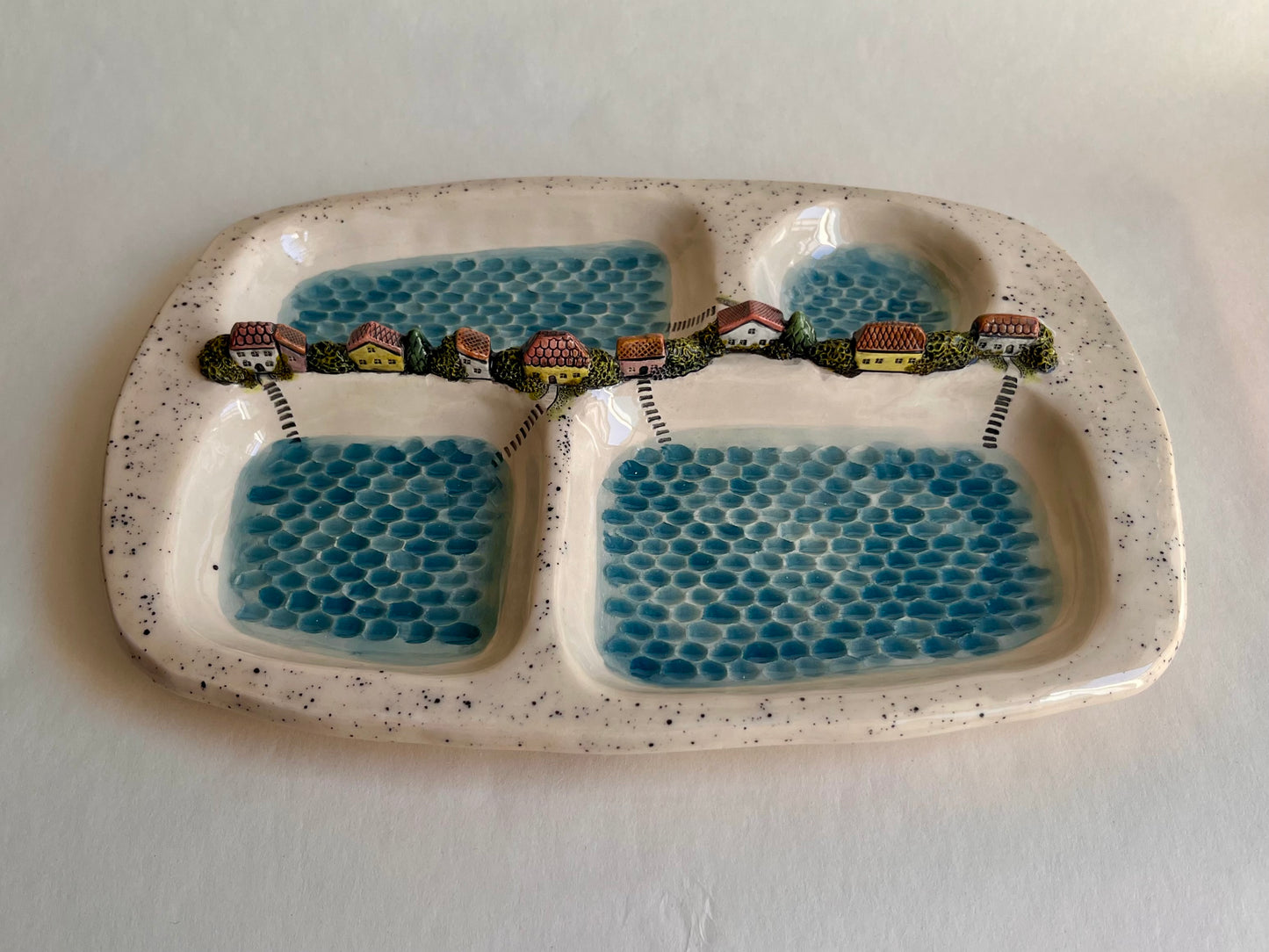Whimsical Lakeside Village Ceramic Serving Tray