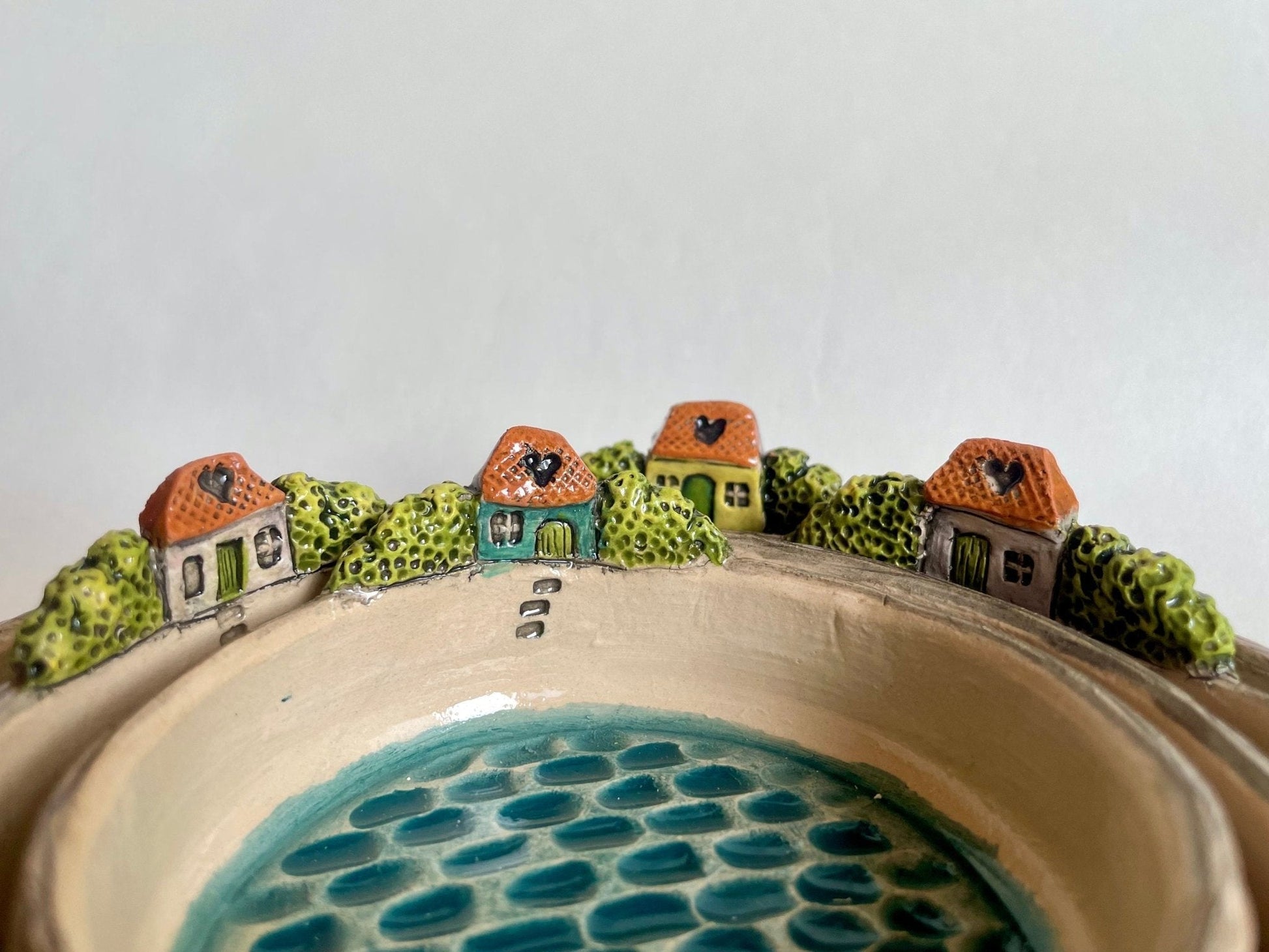 PREORDER (30 days manufacture time) - SET of 4 Mediterranean style colorful house nesting bowls, Adriatic village 4 piece dish set by Milushka - Milushka