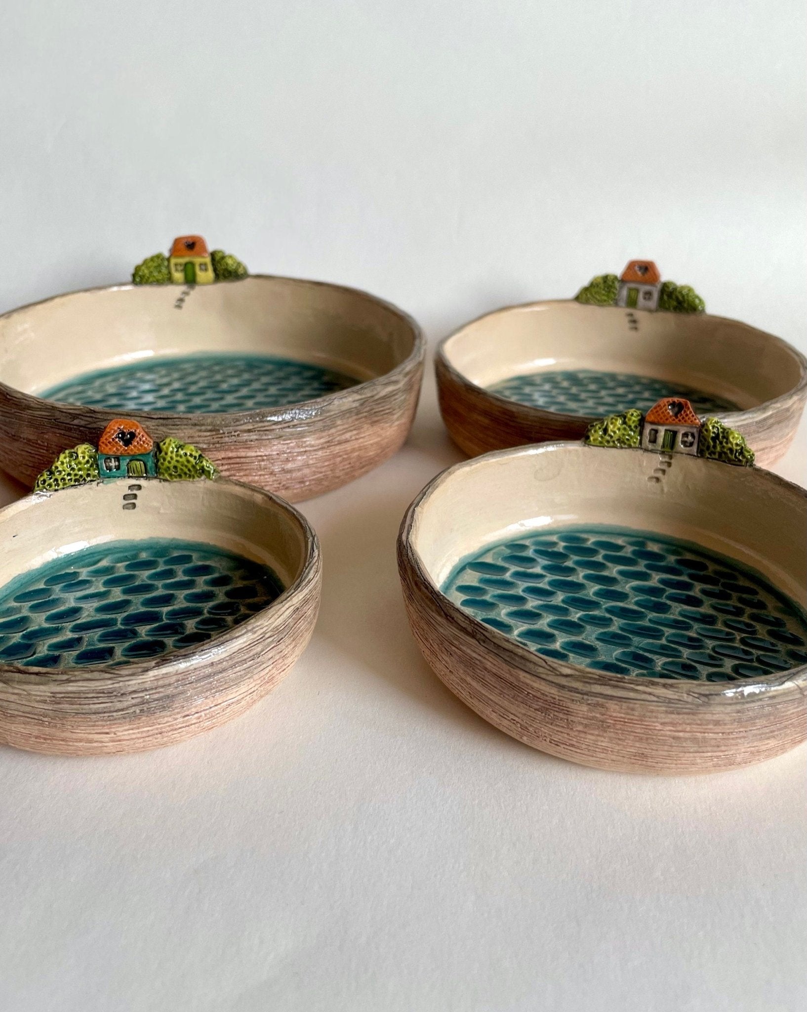 PREORDER (30 days manufacture time) - SET of 4 Mediterranean style colorful house nesting bowls, Adriatic village 4 piece dish set by Milushka - Milushka