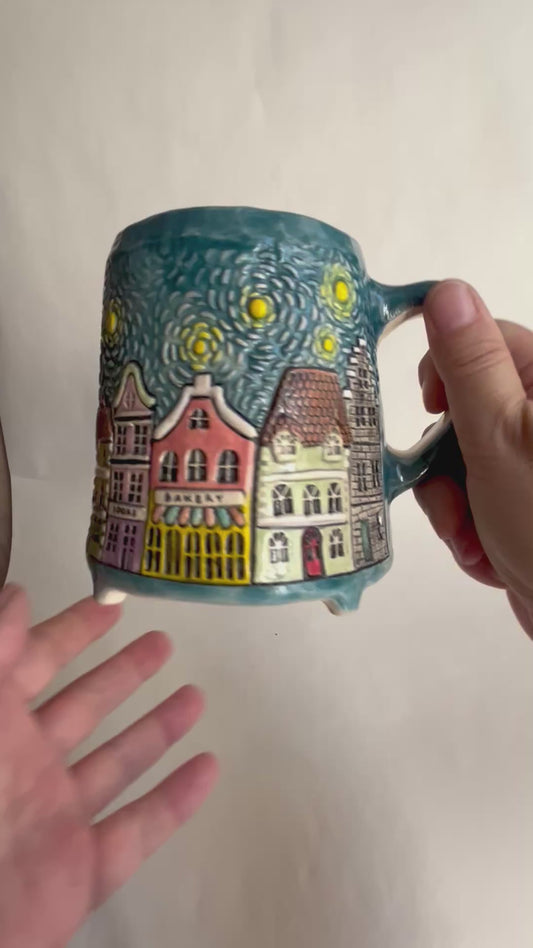 European town street 470ml / 16 oz mug