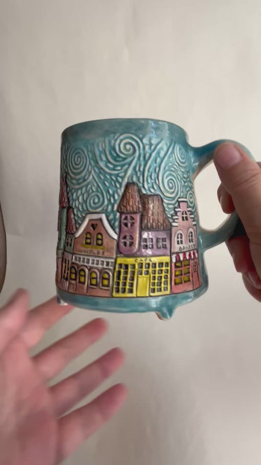 European town street 470ml / 16 oz mug